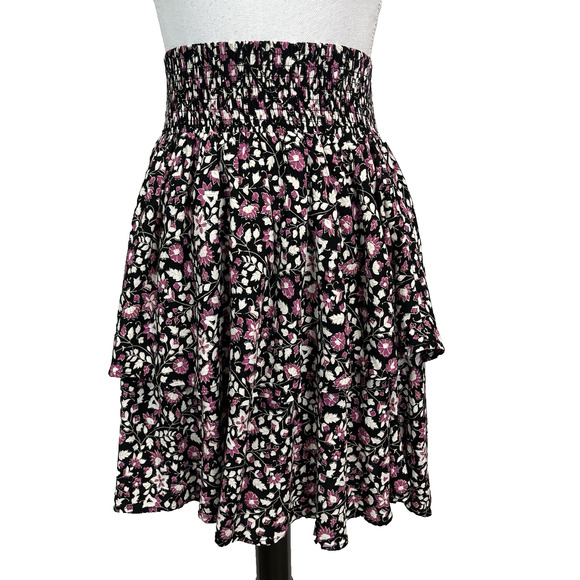Lane Bryant Skirt sz 14 16 Black Purple Floral Ruffles Layers Above Knee A Line - Picture 1 of 7
